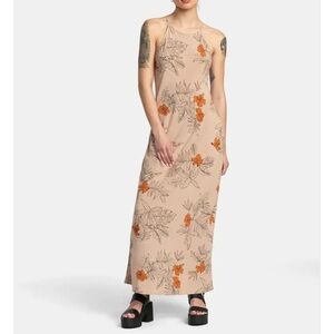 RVCA Beige Maxi Dress with Orange Floral Design